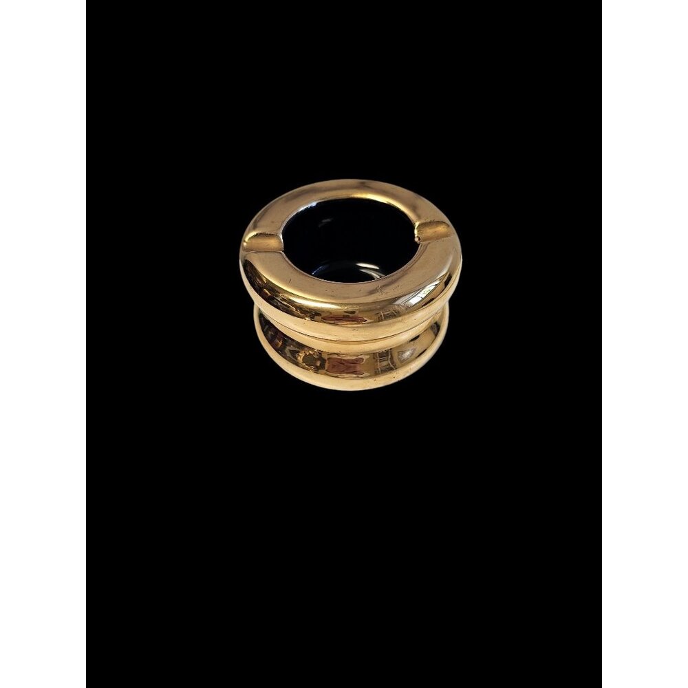 Vintage handmade Italy Florentine Gold & Black Ashtray Mid century Modern #91013